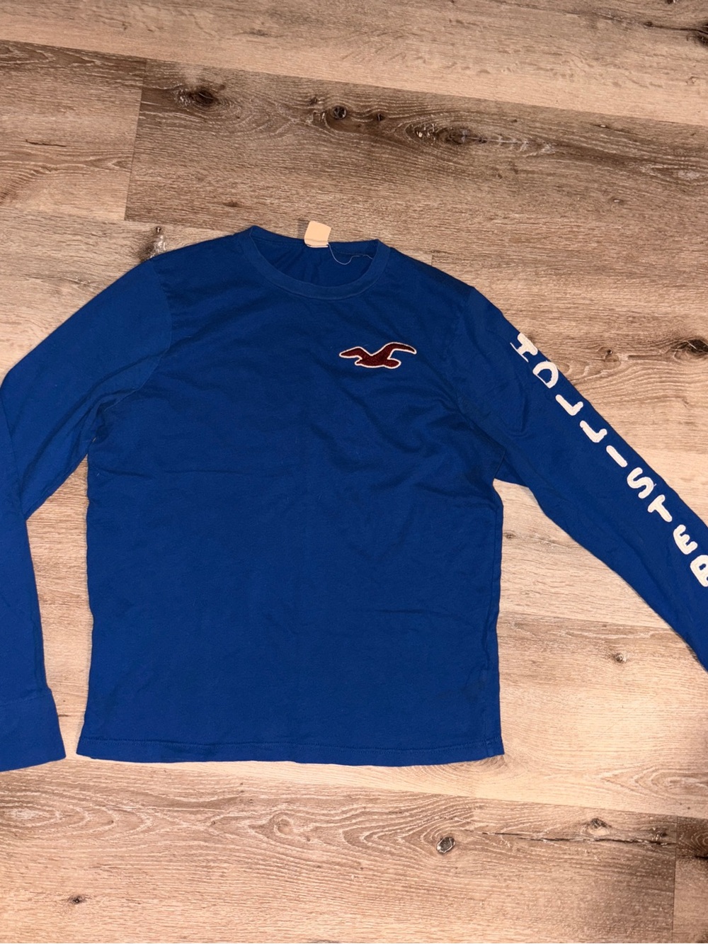 Hollister Men's Long-Sleeve Logo Tee — Blue with Red Logo